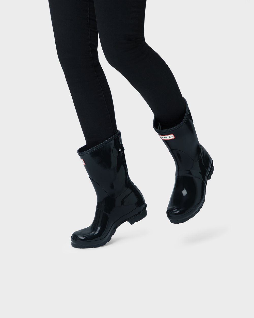 Hunter Original Back Adjustable Gloss Short Rain Boots - Online Womens Black - HPLCZB251